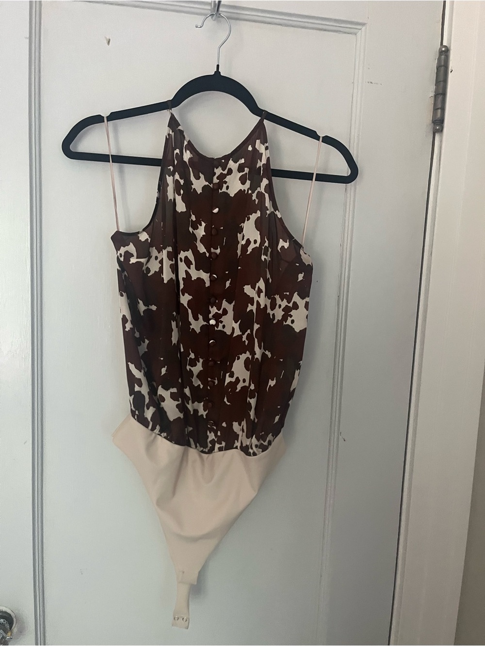NWT Cami NYC Brown & Cream Cow-Print Halter Bodysuit size L